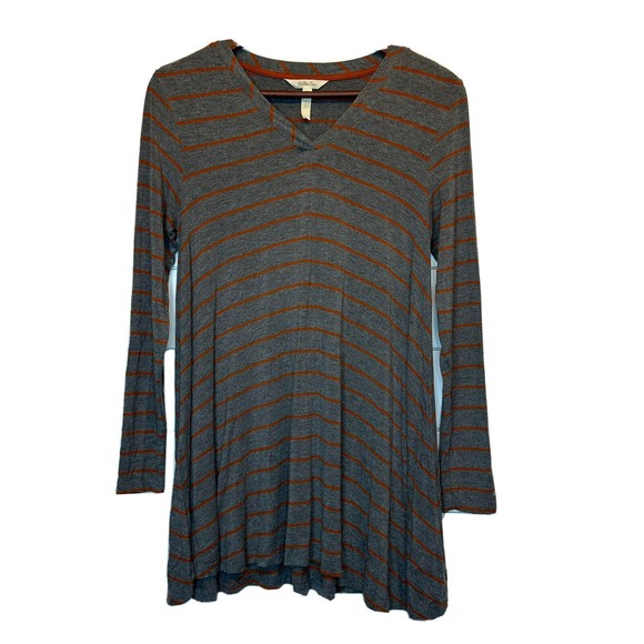 Matilda Jane Adult Small Tunic Top Windsong Gray Orange Stripe Swing Stretch - Picture 1 of 10